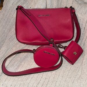 Michael Kors Bright Pink Cross Body Bag /20” strap drop/ 2 detachable sm bags